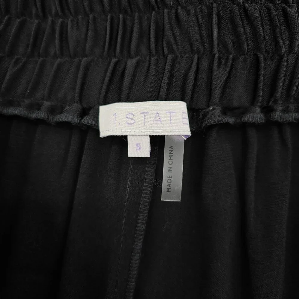1 State On Point Satin Shorts S Black Flat Front Elastic Waist Zip High Rise New